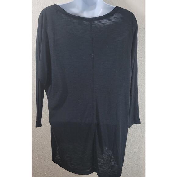 Cato Black Slub Knit Round Folded Collar Top Large Lightweight Soft Stretchy - Picture 3 of 6